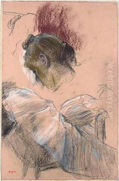 Studies Of The Head Of A Woman And A Dancer. Oil Painting by Edgar Degas