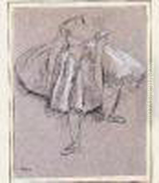 Danseuse Reajustant Son Chaussondessin Au Fusain Rehausse De Pastel Blanc. Oil Painting by Edgar Degas