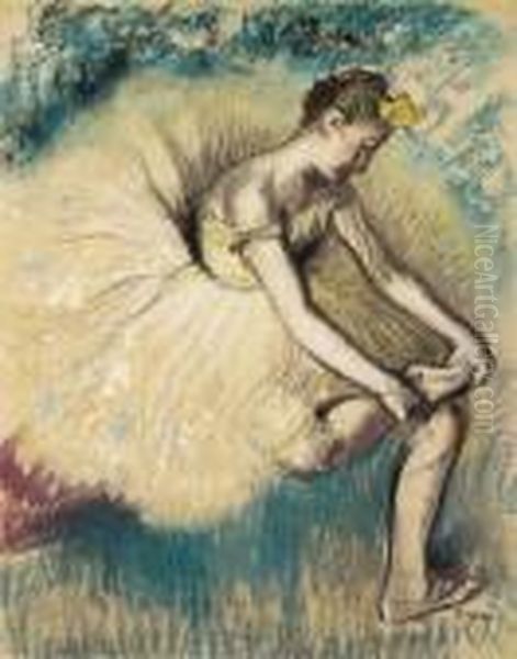 Danseuse Attachant Sa Chaussure Oil Painting by Edgar Degas