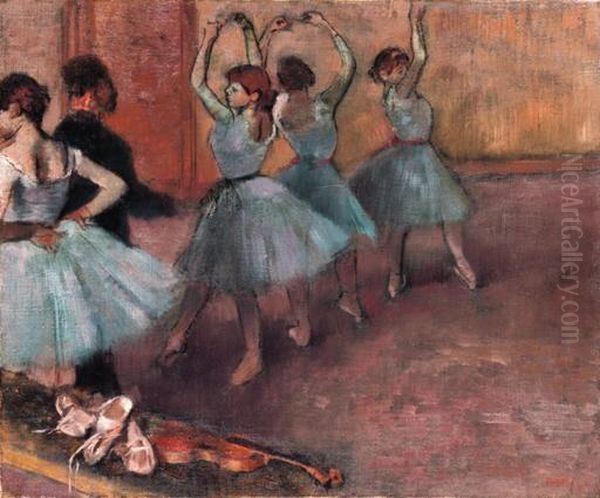 Danseuses Bleutees (la Repetition Au Foyer De La Danse) Oil Painting by Edgar Degas