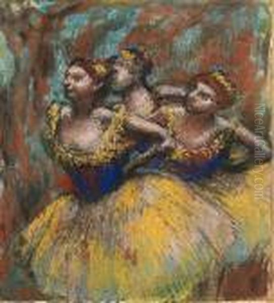 Trois Danseuses (jupes Jaunes, Corsages Bleus) Oil Painting by Edgar Degas