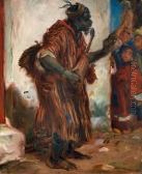 Musicien Marocain Au Coin D'une Rue Oil Painting by Alfred Dehodencq