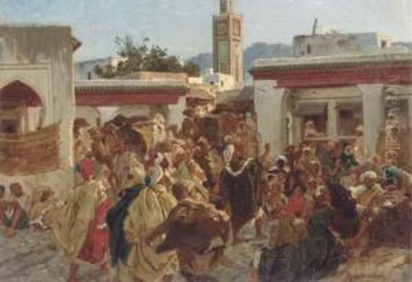 Moroccan Street Scene Oil Painting by Alfred Dehodencq