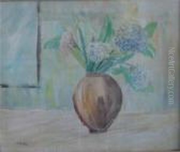 Ortensie Nel Vaso Marrone Oil Painting by Angelo Del Bon