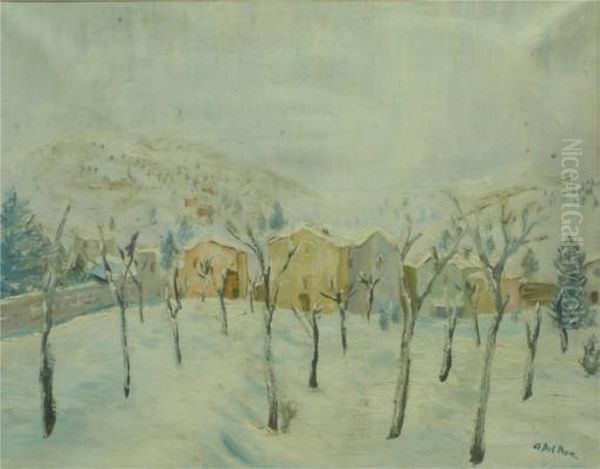 Paese Sotto La Neve Oil Painting by Angelo Del Bon