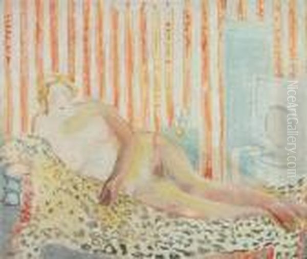 Nude On A Leopard Skin. Oil Painting by Angelo Del Bon