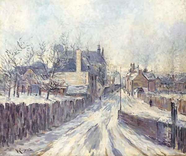 L'entree du village de Mortain sous le neige Oil Painting by Gustave Loiseau