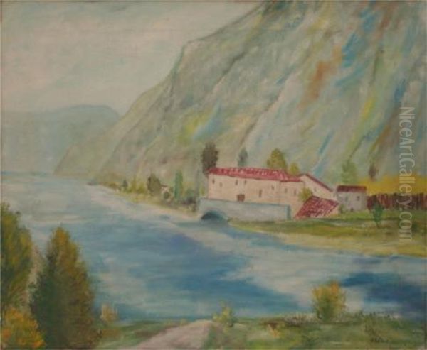 Fiume Adda Oil Painting by Angelo Del Bon