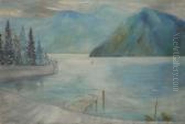 Porticciolo Sul Lago Dicomo Oil Painting by Angelo Del Bon