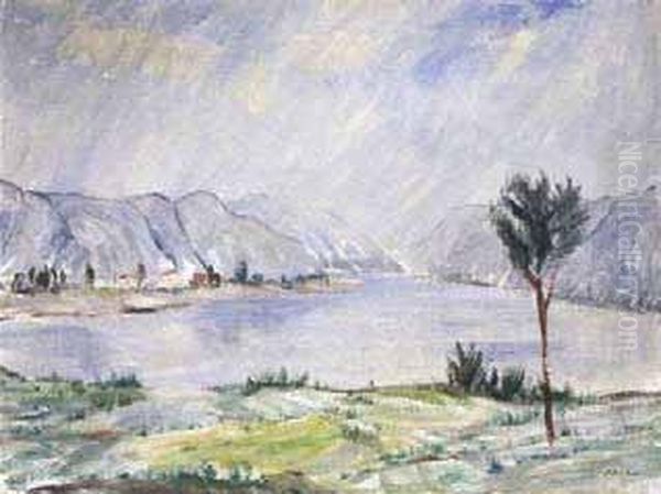 Paesaggio Con Lago Di Como Oil Painting by Angelo Del Bon