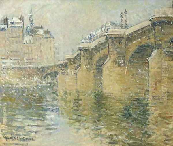 Vue du Pont-Neuf sous la neige Oil Painting by Gustave Loiseau