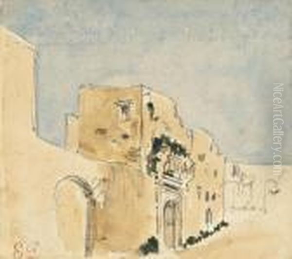 A Moroccan Building Oil Painting by Eugene Delacroix