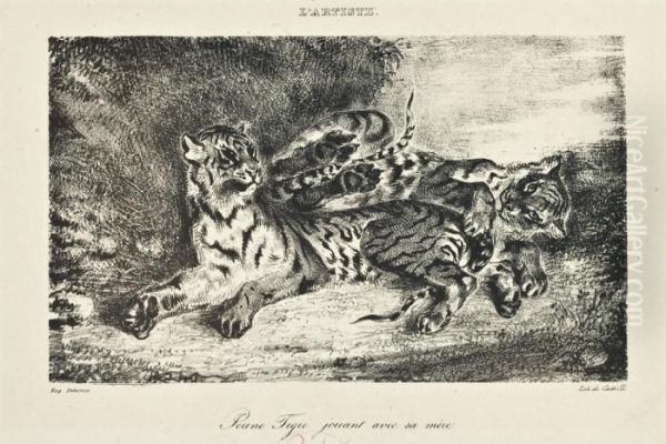 Tigre Couche Dans Le Desert Oil Painting by Eugene Delacroix