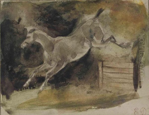 A Horse Leaping Over A Gate Oil Painting by Eugene Delacroix