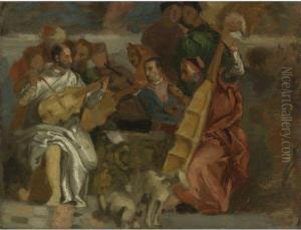 Musicians, After Veronese, A Detail From The Marriage At Cana Oil Painting by Eugene Delacroix