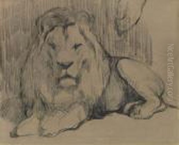 Lion Au Repose Oil Painting by Eugene Delacroix