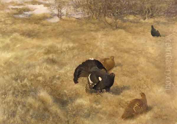 Ladskap Med Tjader (Capercaillie) Oil Painting by Bruno Andreas Liljefors