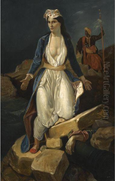 Greece Expiring On The Ruins Of Missolonghi Oil Painting by Eugene Delacroix