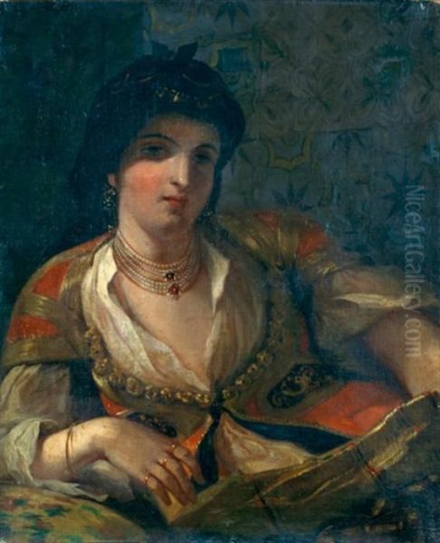 Femme D'alger Dans Un Interieur Oil Painting by Eugene Delacroix