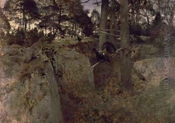 The Mating of the Capercaillies 1888 Oil Painting by Bruno Andreas Liljefors