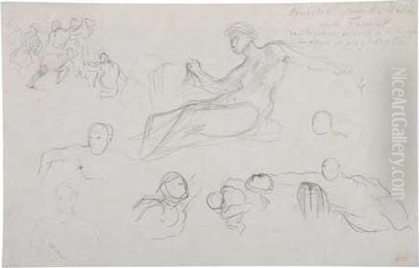 Studies For The Galerie D'apollon After Dubois And Freminet Oil Painting by Eugene Delacroix