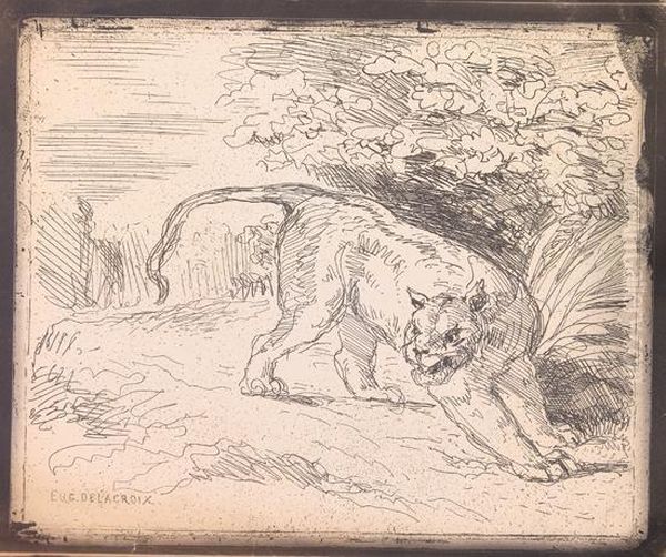 Tigre En Arret Oil Painting by Eugene Delacroix