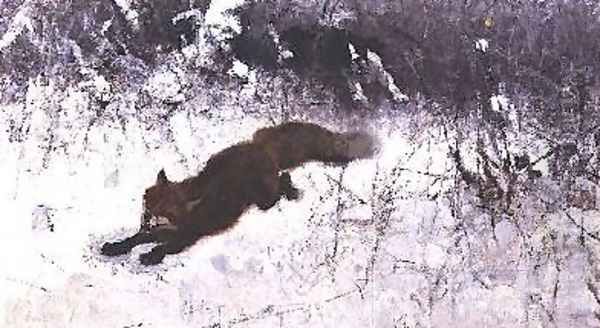 Fox Being Chased through the Snow Oil Painting by Bruno Andreas Liljefors