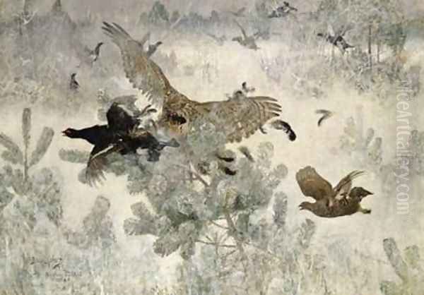 Hawk and Black Game 1884 Oil Painting by Bruno Andreas Liljefors