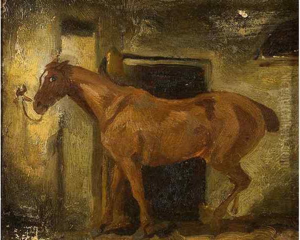 Cheval A L Ecurie Oil Painting by Eugene Delacroix