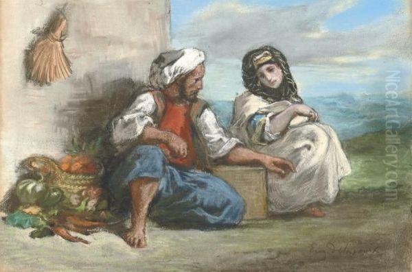 Arab Fruit Seller Oil Painting by Eugene Delacroix