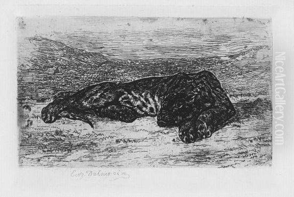 Tigre Couche Dans Le Desert Oil Painting by Eugene Delacroix