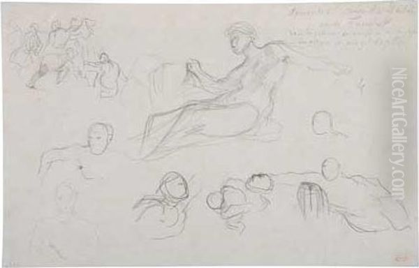 Studies For The Galerie D'apollon After Dubois Andfreminet Oil Painting by Eugene Delacroix