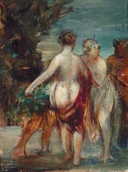 Nymphen Und Faune Oil Painting by Eugene Delacroix