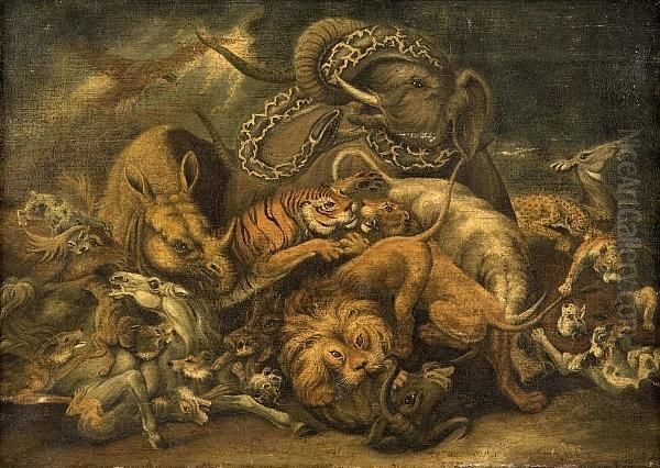 Wild Animals Engaged In Combat Oil Painting by Eugene Delacroix