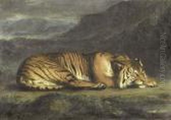 Liegender Tiger. Oil Painting by Eugene Delacroix