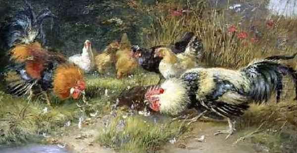 Poultry in a landscape Oil Painting by Bruno Andreas Liljefors