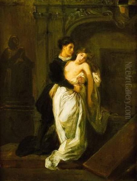 Romeo Et Juliette Devant Les Tombeaux Des Capulets. Oil Painting by Eugene Delacroix