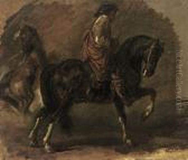 A Cavalier Oil Painting by Eugene Delacroix