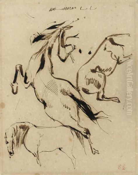 Studies Of Three Horses Oil Painting by Eugene Delacroix