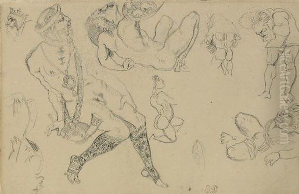 Grotesque Figures, After The Antique (?) Oil Painting by Eugene Delacroix