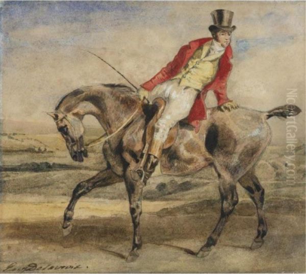 Gentleman On A Dark Brown Hunter Oil Painting by Eugene Delacroix