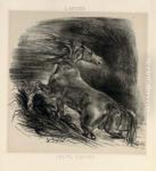 Cheval Sauvage Ou Cheval Effraya Sortant De L'eau Oil Painting by Eugene Delacroix