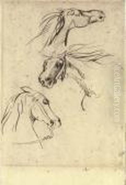 The Heads Of Three Horses by Eugene Delacroix