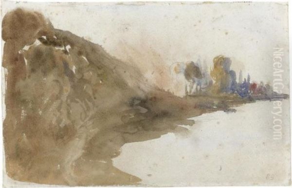 View Of A Riverbank Oil Painting by Eugene Delacroix