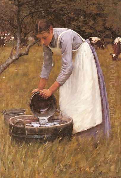 Watering the Cows Oil Painting by Henry Herbert La Thangue