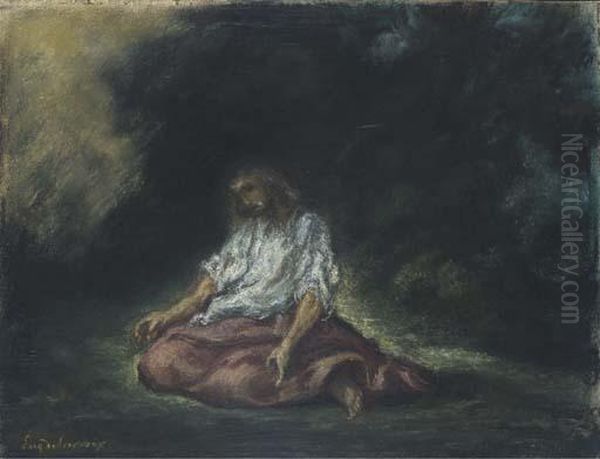 Christ In The Garden Of Gethsemane Oil Painting by Eugene Delacroix