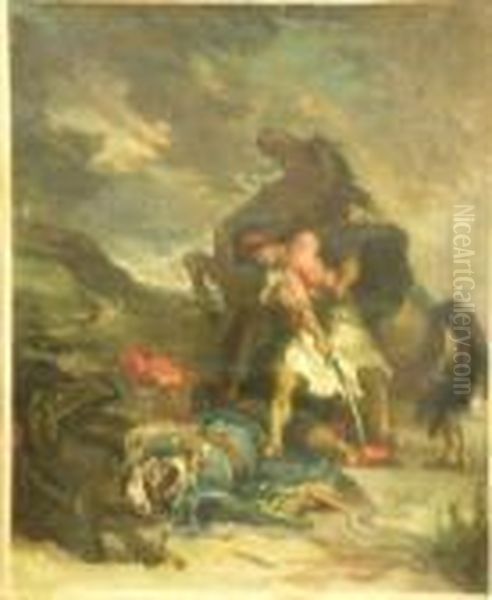 Battle Scene Oil Painting by Eugene Delacroix