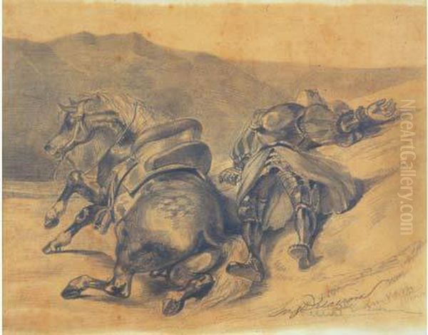 Cavalier Desarconne Et Cheval Oil Painting by Eugene Delacroix