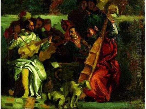 Musiciens D'apres Veronese (detail Du Mariage De Cana), Vers 1820 Oil Painting by Eugene Delacroix