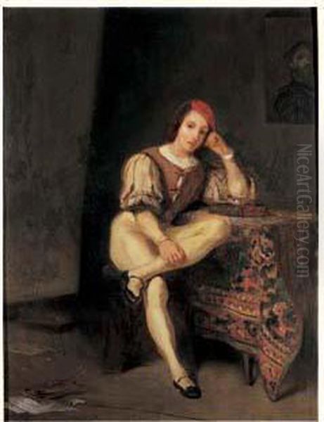 Le Jeune Raphael Meditant Dans Son Atelier Oil Painting by Eugene Delacroix